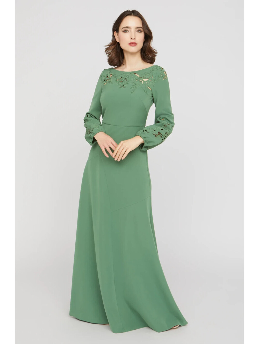 New, Kay Unger Valentina Embroidered Stretch-Crepe Gown in Green Sz 16 #LD607